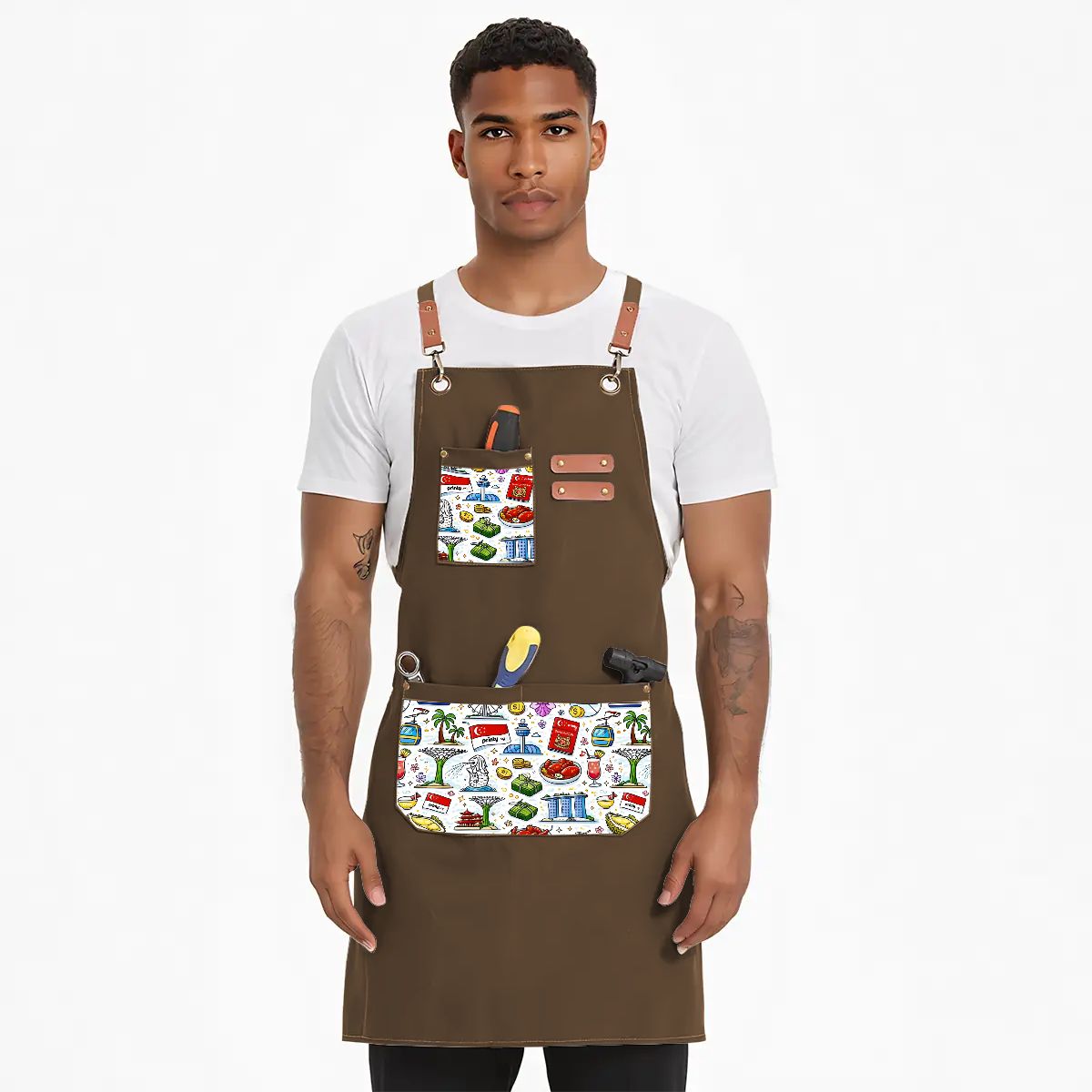 Custom Unisex Canvas Cross Back Apron with Pockets
