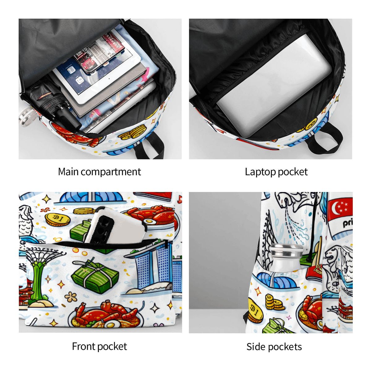 Custom Large Capacity Oxford Backpack with Cloth Side Pockets