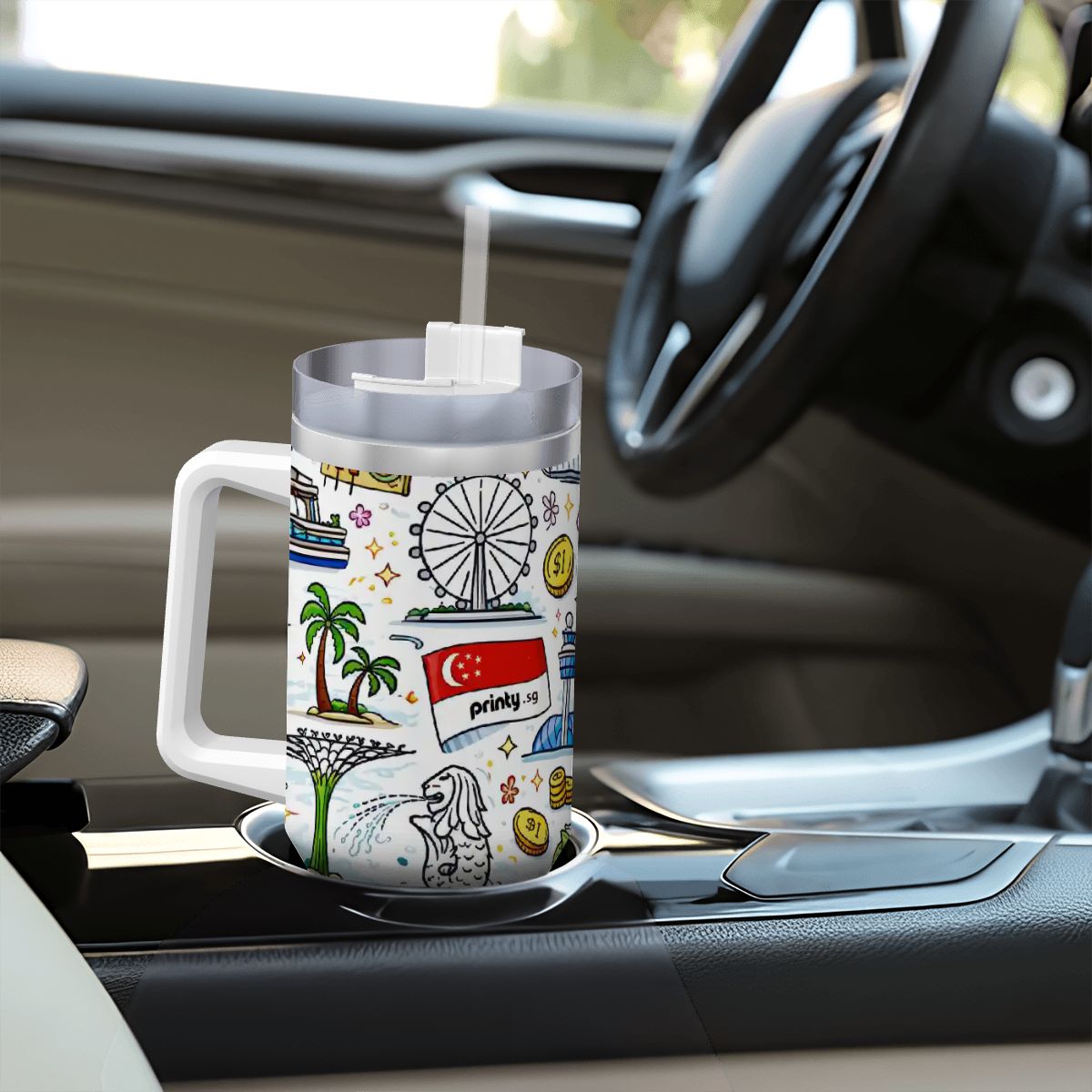 Custom Travel Coffee Mug with Handle and Straw (40oz)