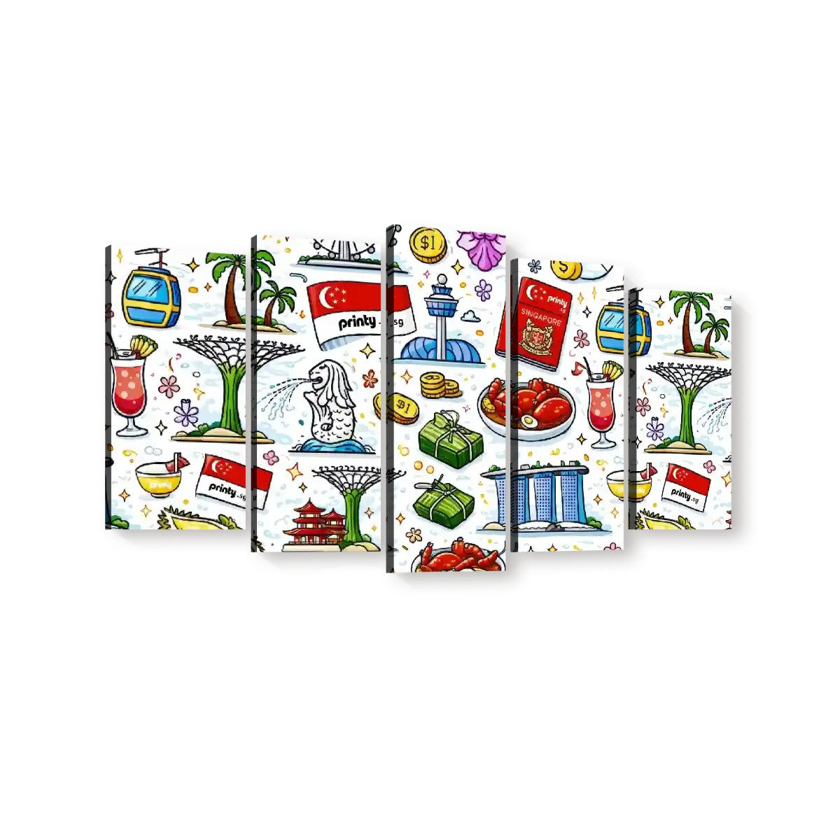 Custom 5 Panels Canvas Prints Wall Art (Set C)