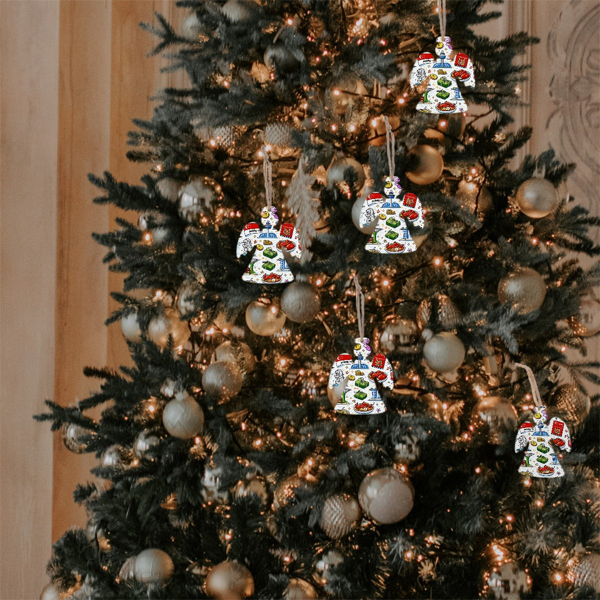 Custom Wood Christmas Ornaments Angel Shape 4 pcs