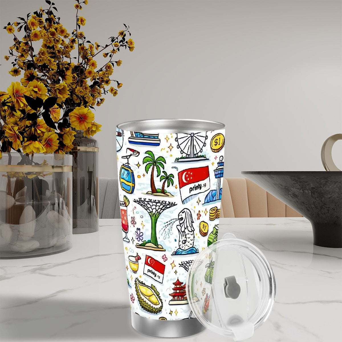 Custom Travel Coffee Mug with Single Silver Edge (20oz)