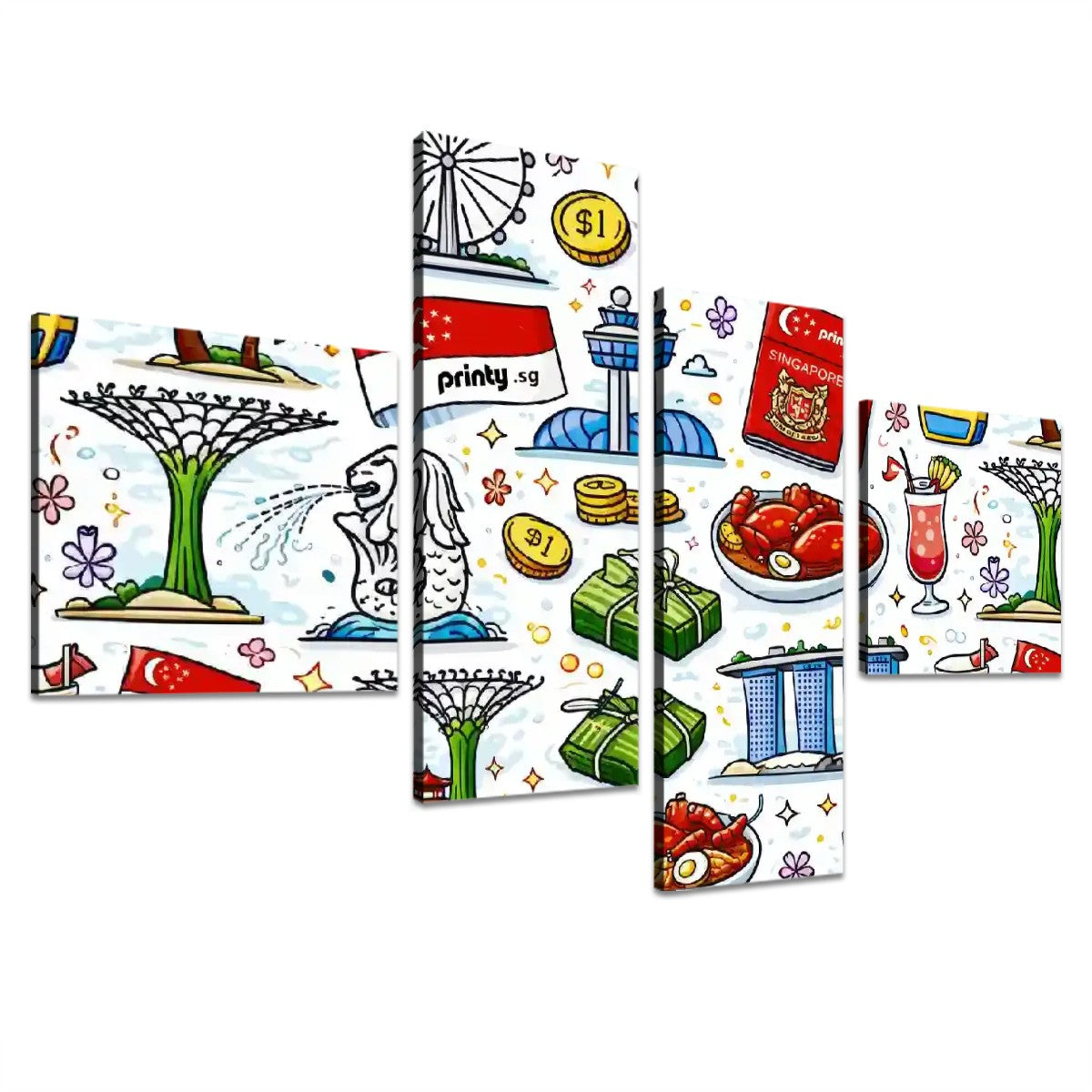 Custom 4 Panels Canvas Prints Wall Art (Set F)