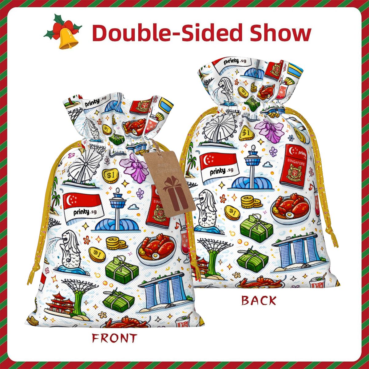 Custom Christmas Drawstring Gift Bags