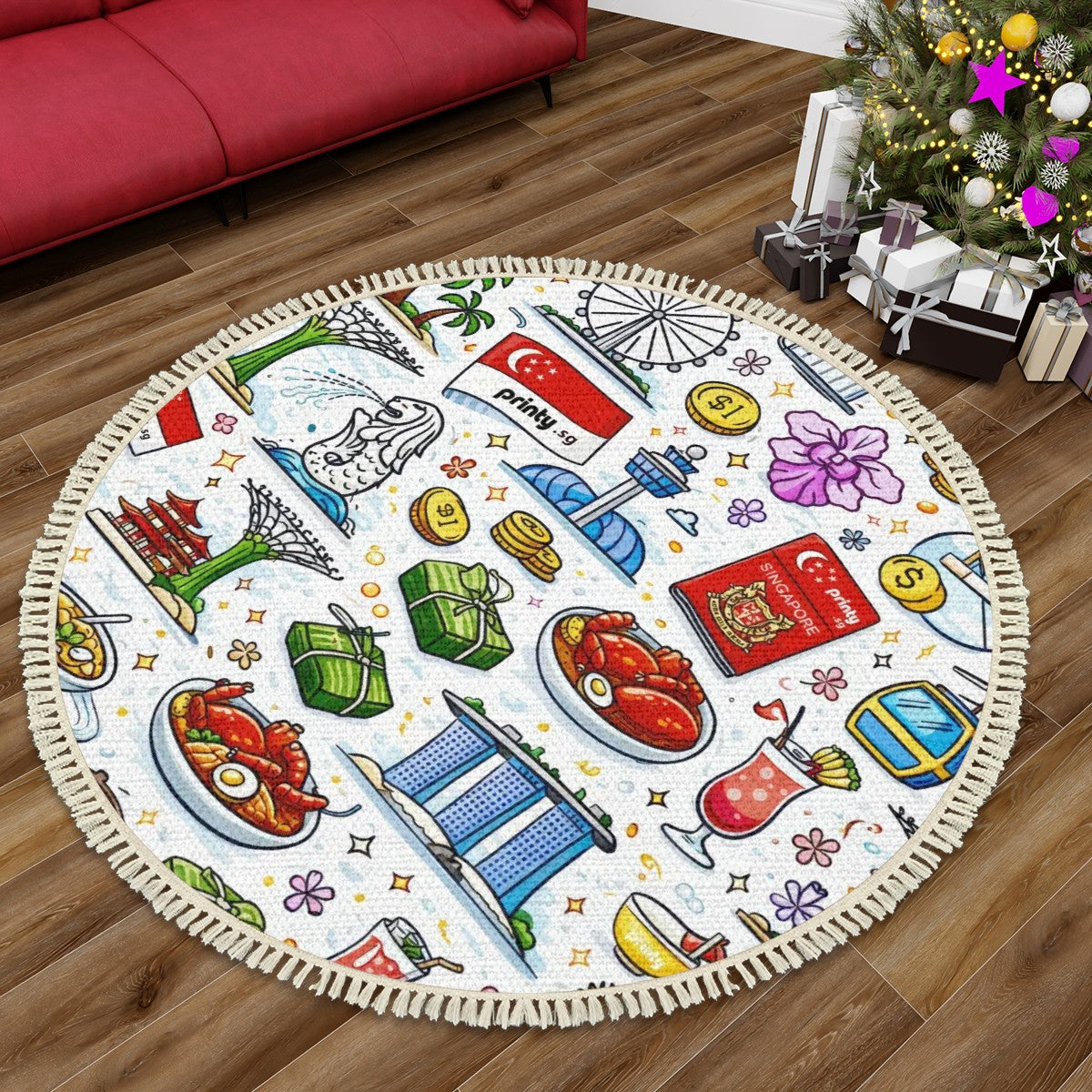 Custom Multiple Sizes Round Area Rug with Tassels