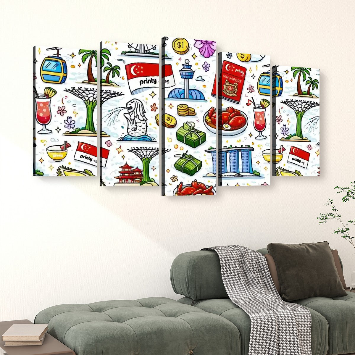 Custom 5 Panels Canvas Prints Wall Art (Set C)