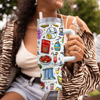 Custom Travel Coffee Mug with Handle and Straw (40oz)