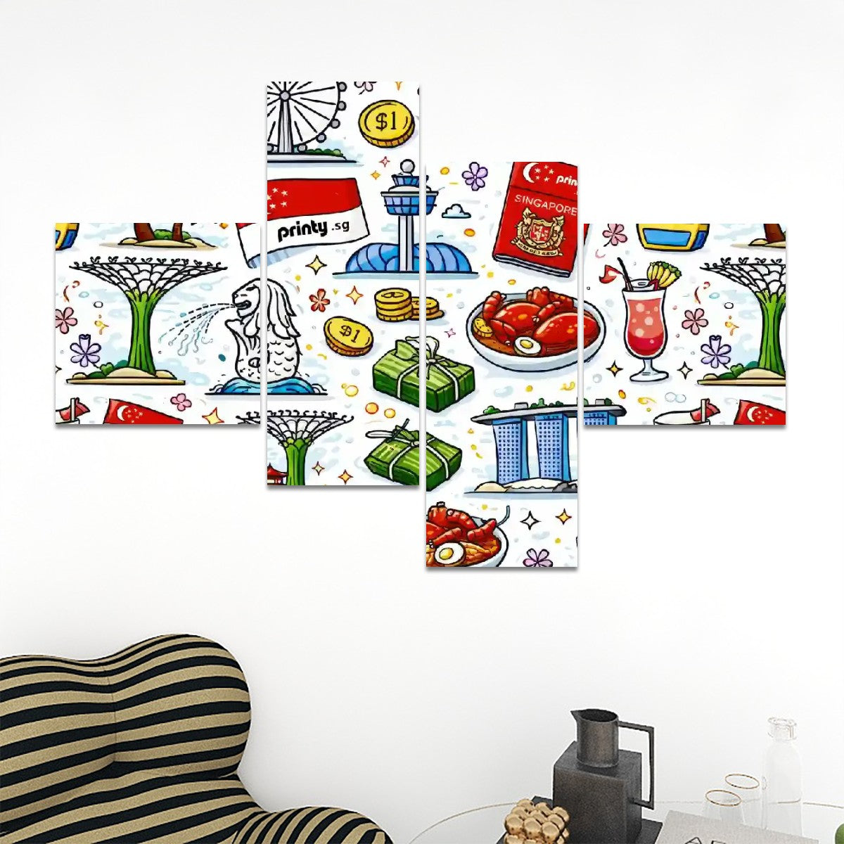 Custom 4 Panels Canvas Prints Wall Art (Set F)