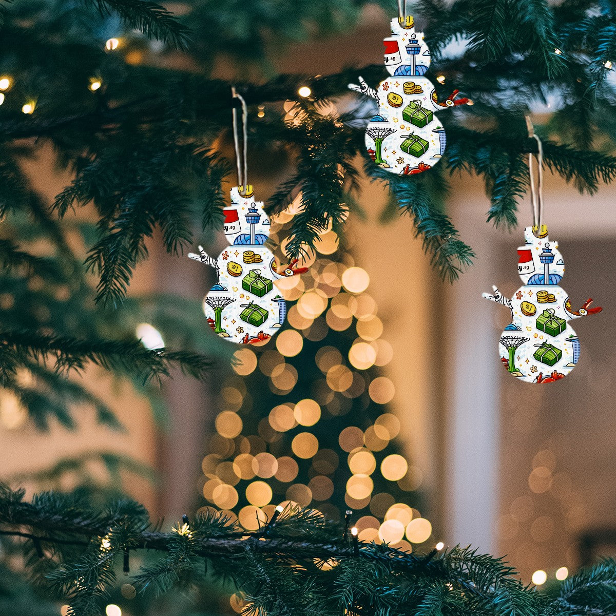 Custom Wood Christmas Ornaments Snowman Shape Set of 4