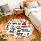 Custom Round Area Rug with Pom Poms