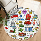 Custom Round Area Rug with Pom Poms