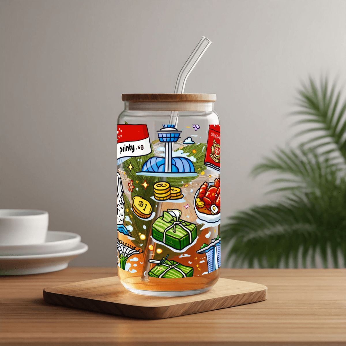 Custom Glass Tumbler with Straw & Bamboo Lid  (16oz)
