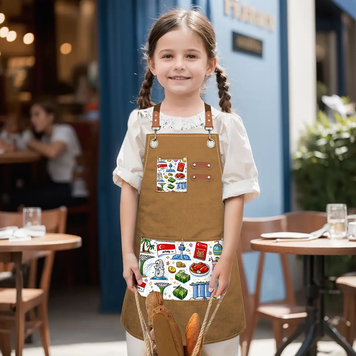 Custom Children's Canvas Cross Back Apron with Pockets