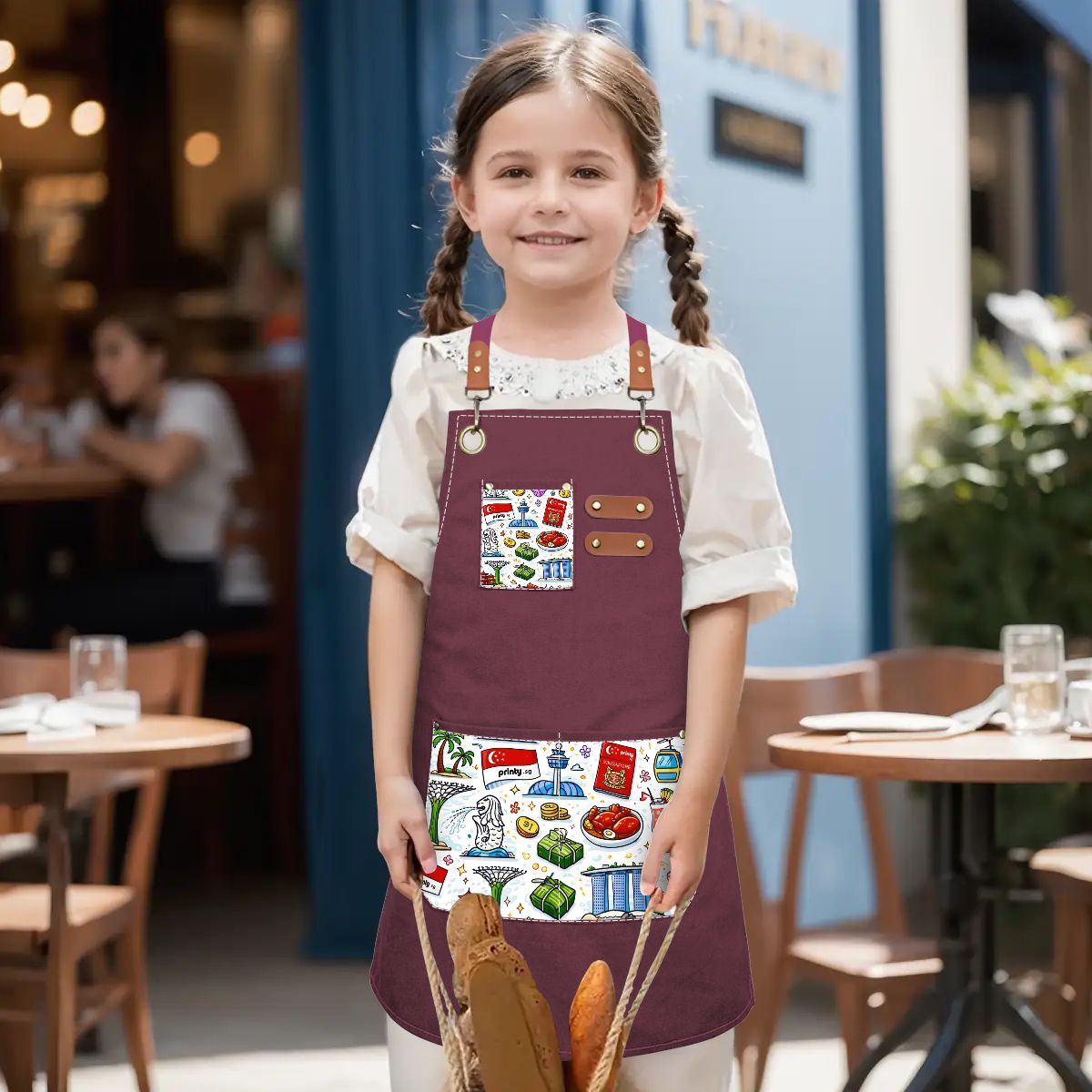Custom Children's Canvas Cross Back Apron with Pockets