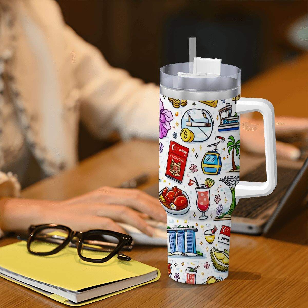 Custom Travel Coffee Mug with Handle and Straw (40oz)