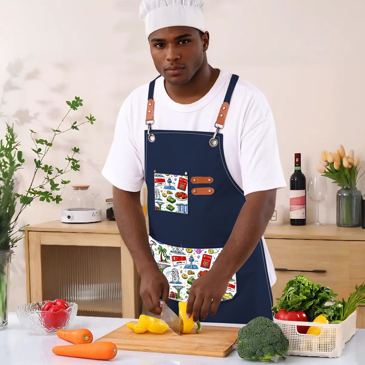 Custom Unisex Canvas Cross Back Apron with Pockets