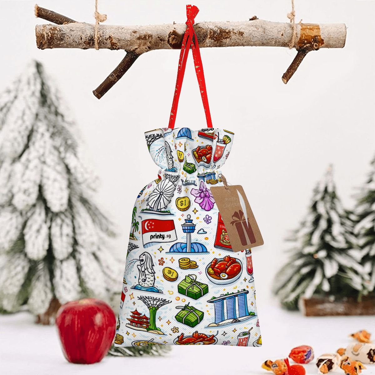 Custom Christmas Drawstring Gift Bags