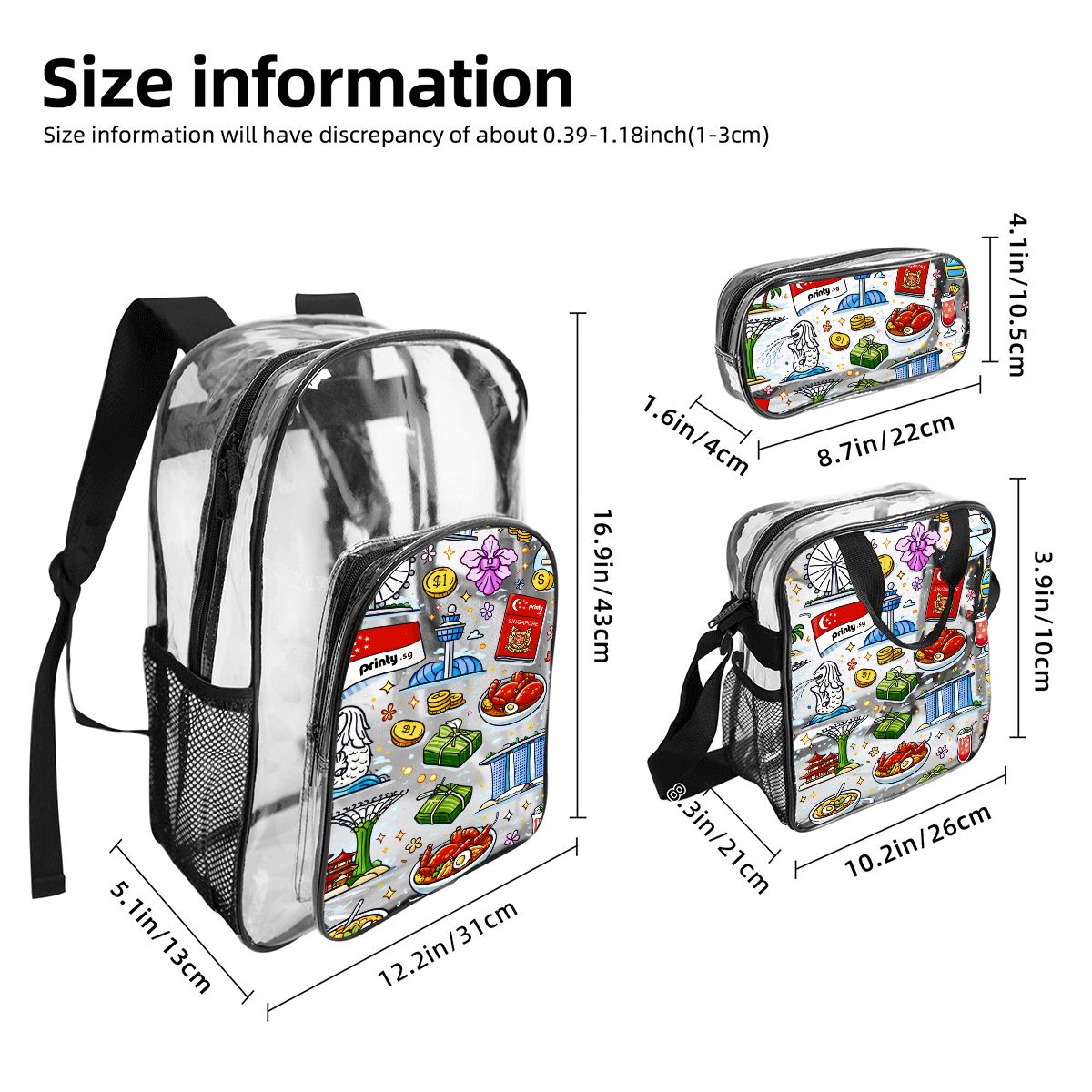 Custom Clear Backpack Set of 3 (Backpack&Lunch Bag&Pencil Case)