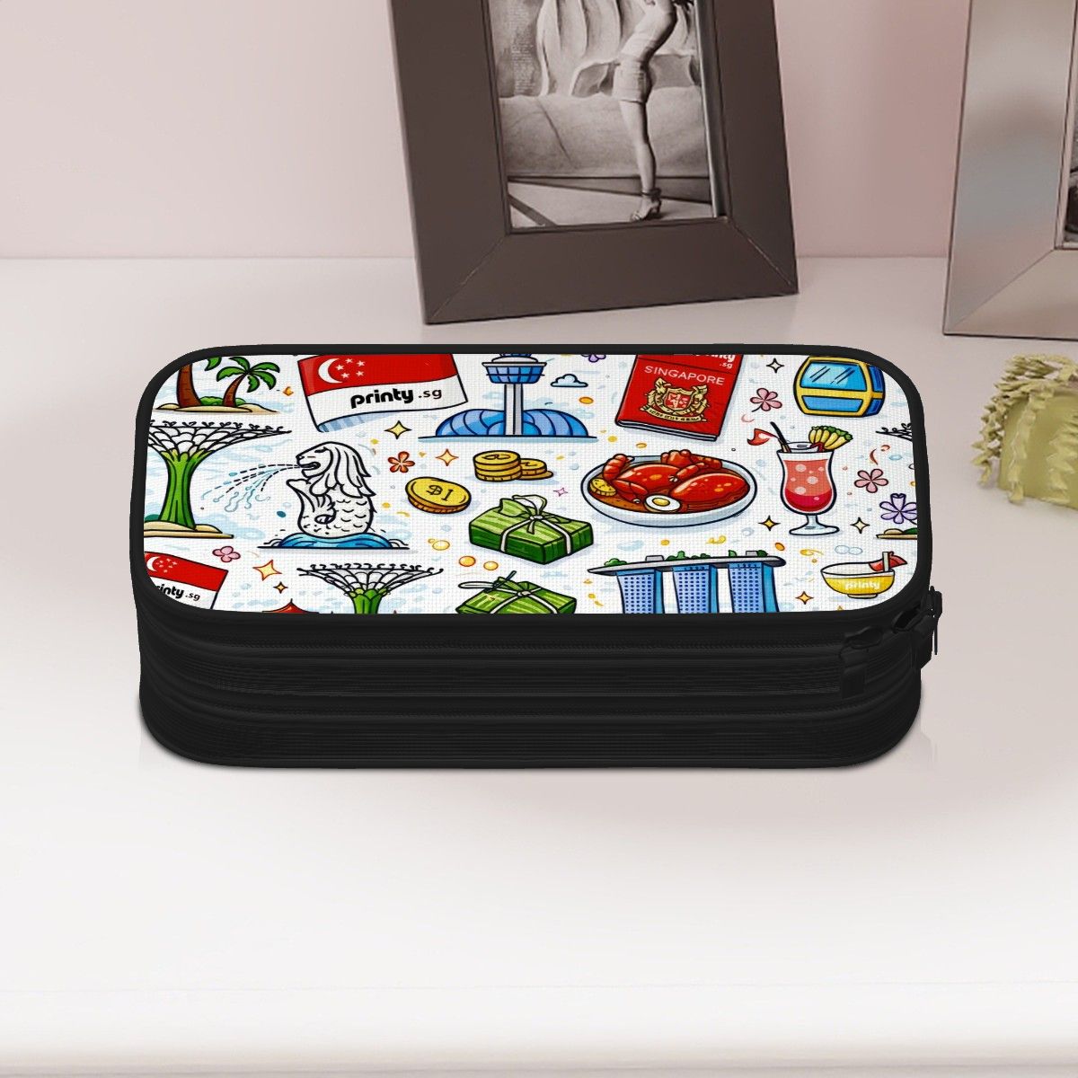 Custom Horizontal Oxford Large Capacity Double Layer Pencil Case