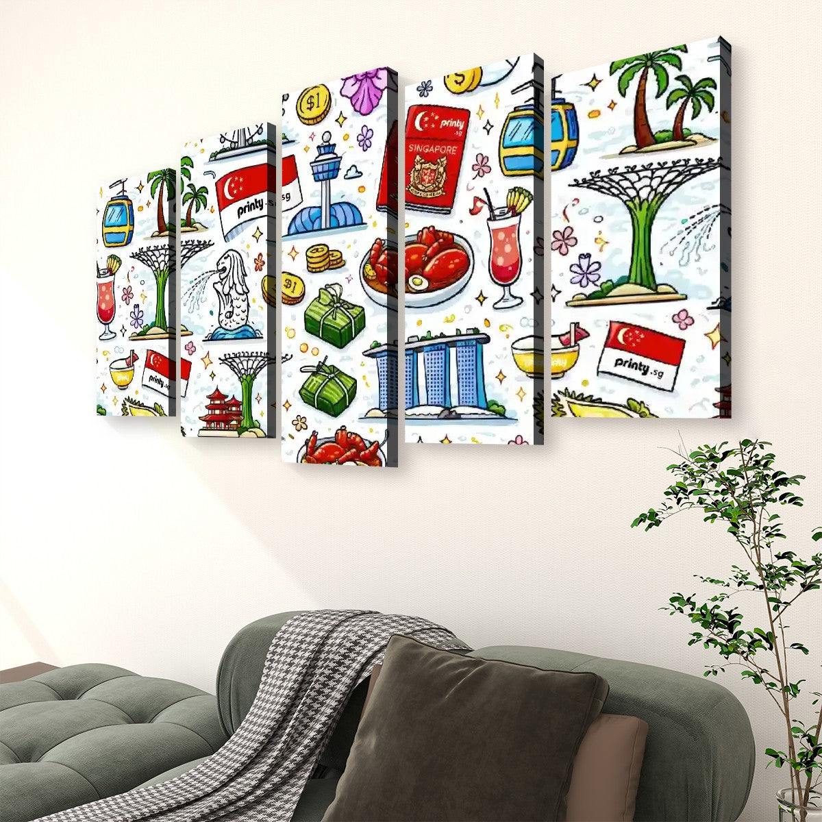 Custom 5 Panels Canvas Prints Wall Art (Set C)