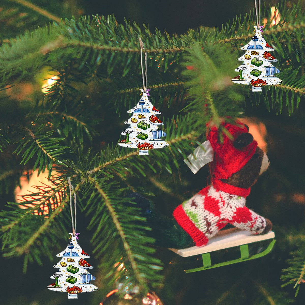 Custom Wood Christmas Ornaments Christmas Tree Shape Set of 4