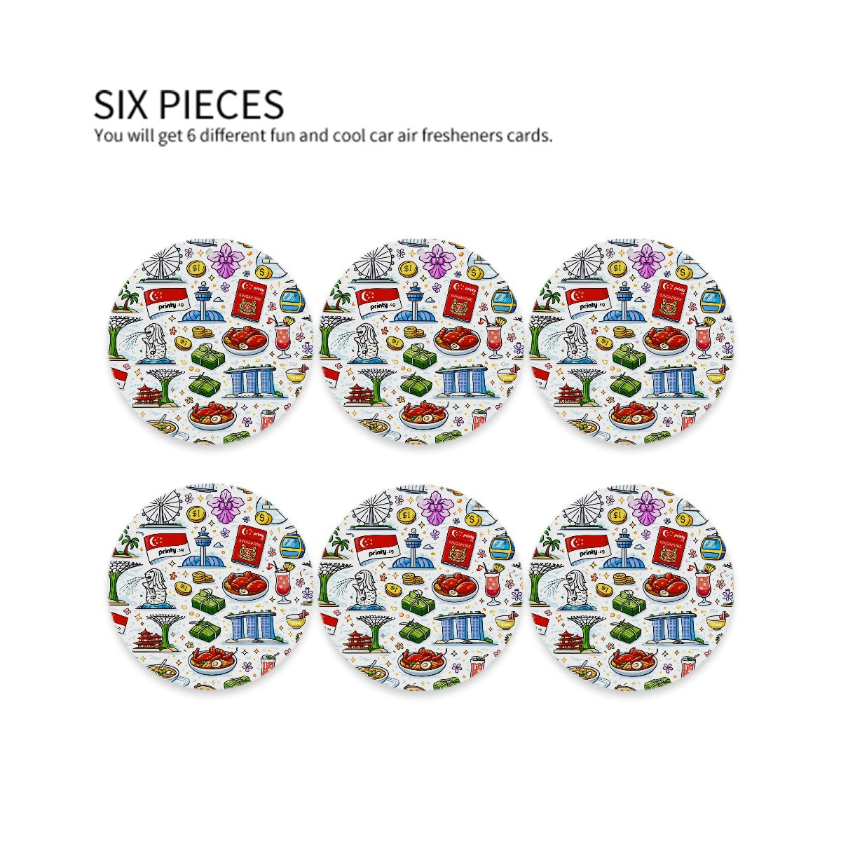 Custom Round Shape Car Air Freshener Cards 6 Pieces