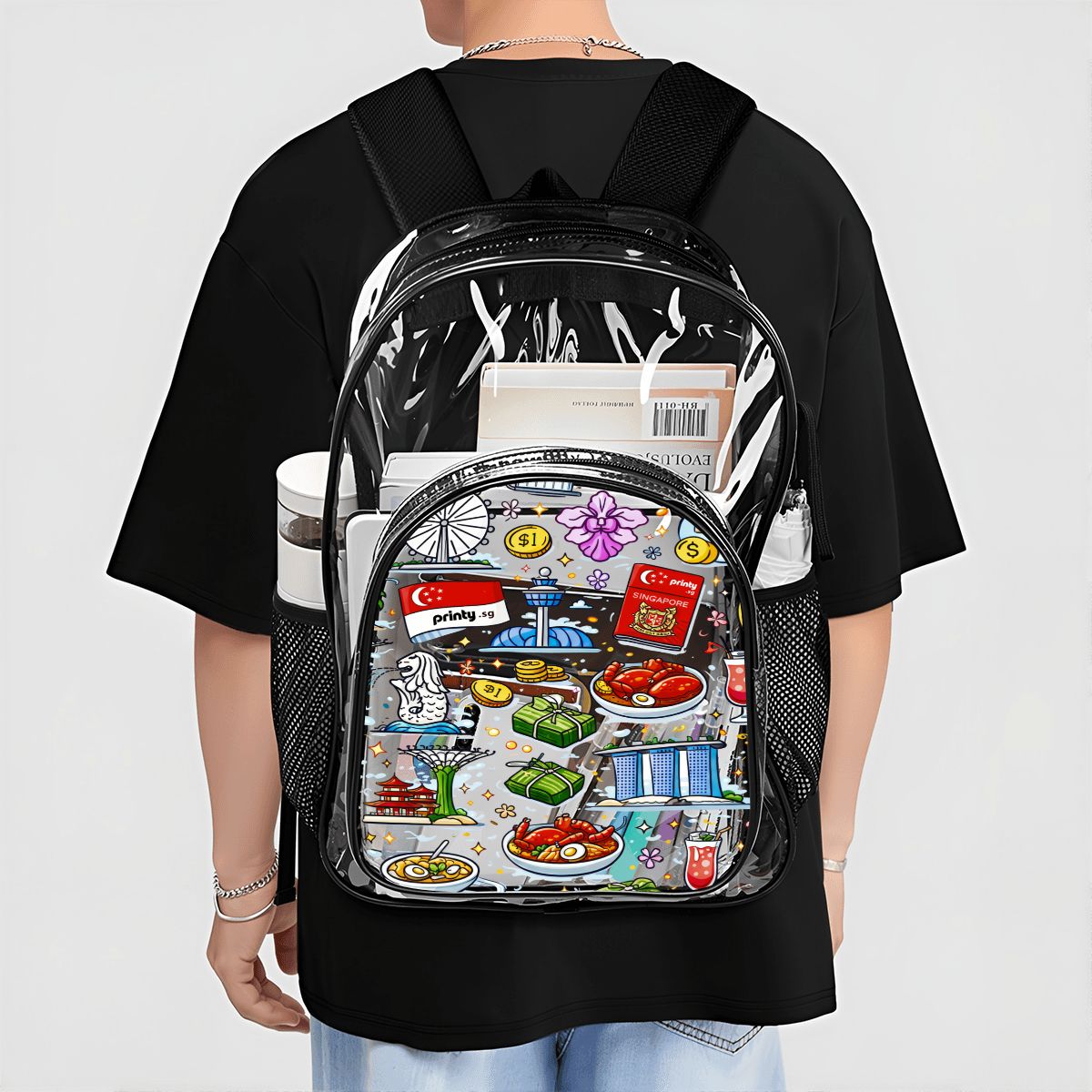 Custom Clear Backpack with Mesh Pocket