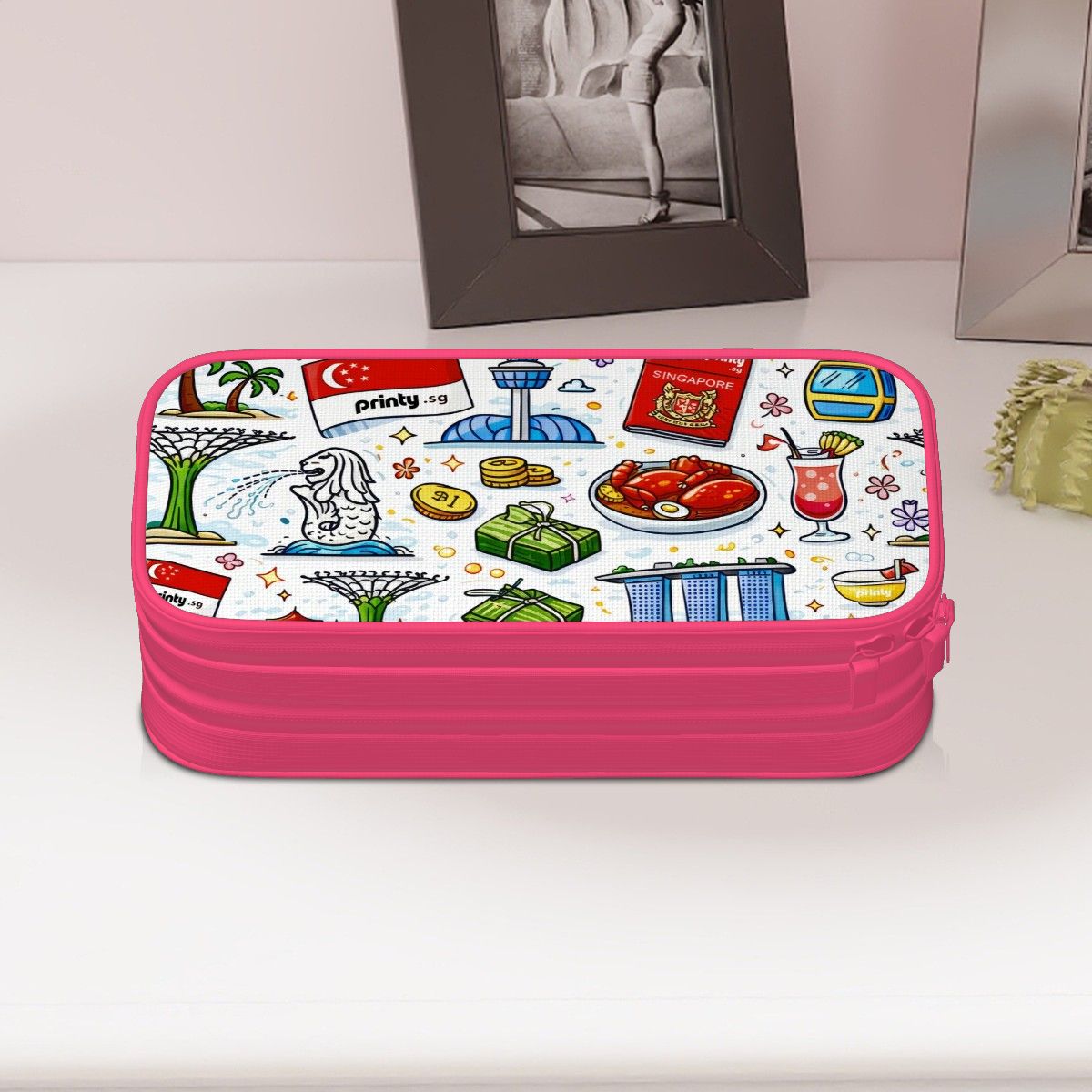Custom Horizontal Oxford Large Capacity Double Layer Pencil Case