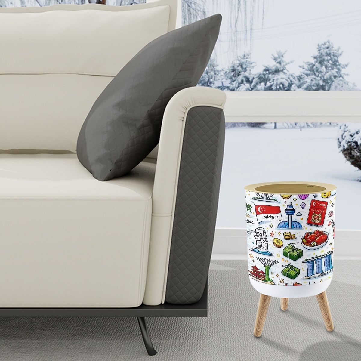 Custom Round Trash Can with Lid