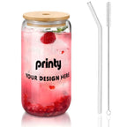 Custom Glass Tumbler with Straw & Bamboo Lid  (16oz)