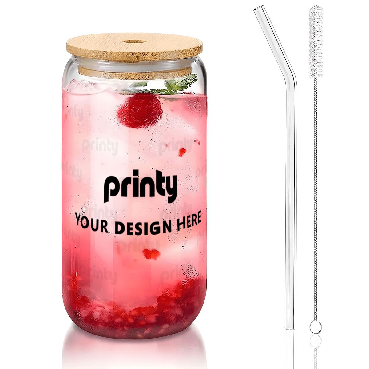 Custom Glass Tumbler with Straw & Bamboo Lid  (16oz)